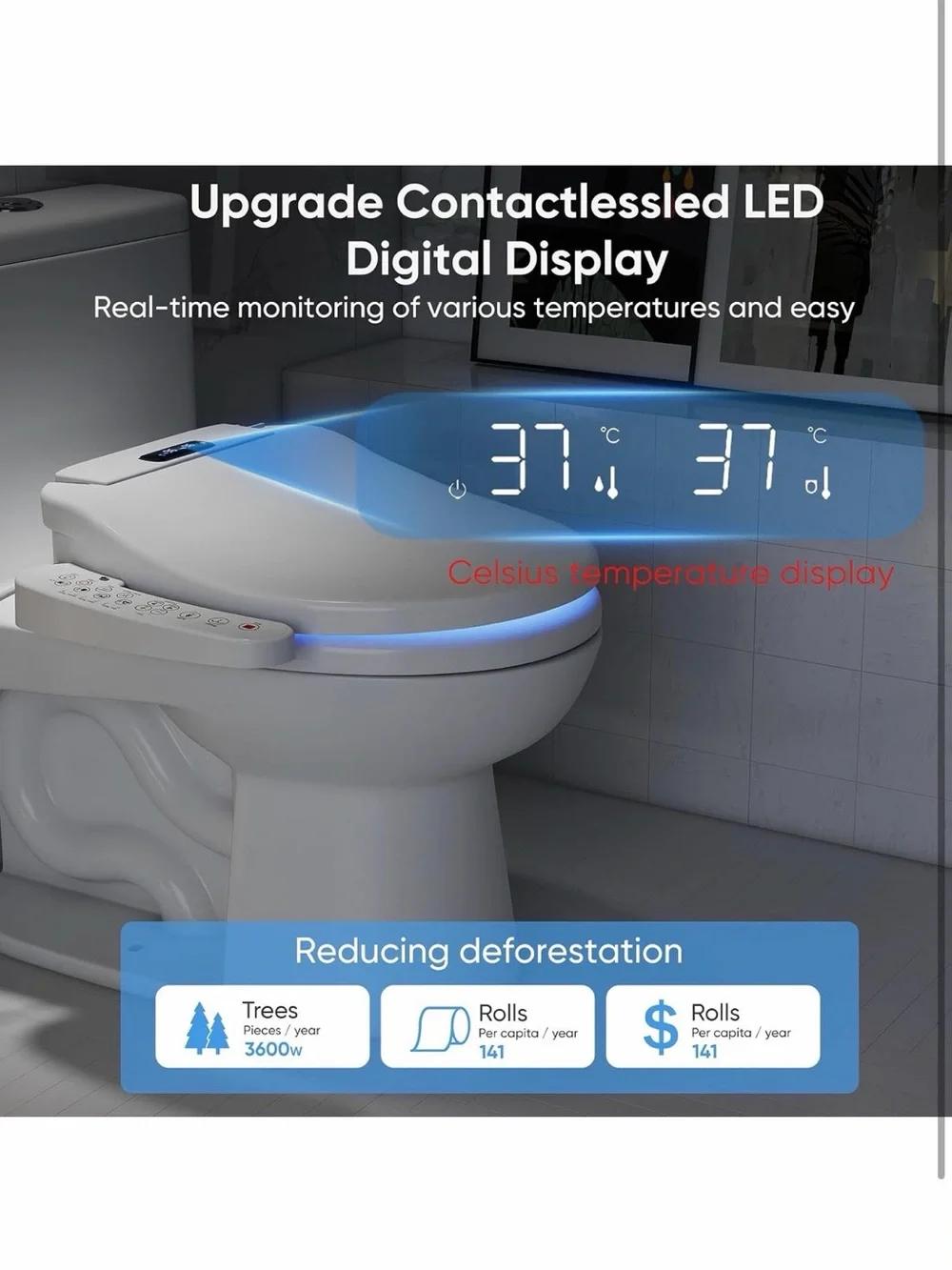 Elongated Electric⚡️Bidet Toilet🚽Seat w Air Dryer & Heated Seat